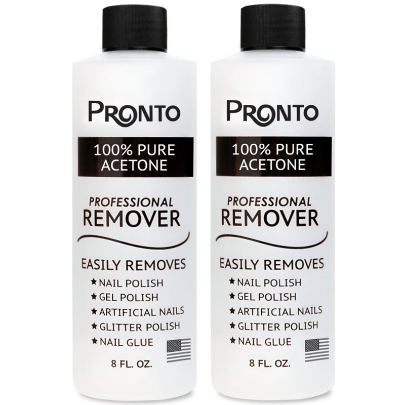 Pronto 100 Acetone Gel Nail Polish Remover  Polish Remover for Nails  Acetone Nail Polish Remover  Acrylic Nail Remover for Removal of Glue  Dip  Acrylic Nail Remover 8 Fl oz 2 pack